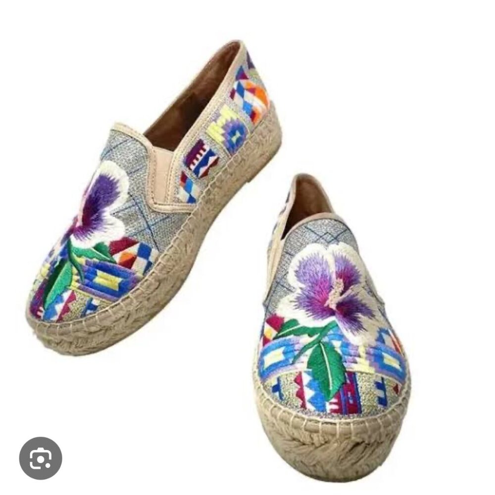 Johnny Was Madrid Floral Embroidered Espadrilles Shoe Size 42 NEW